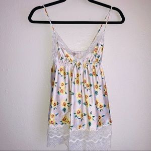 Victorias Secret satin floral cami top with lace trim size small
